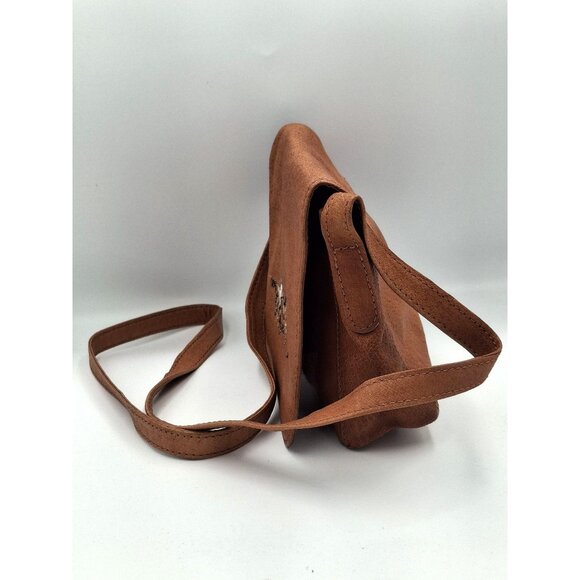 Brown Faux Leather Crossbody Bag With Embroidered Running Horses Design - Picture 2 of 10